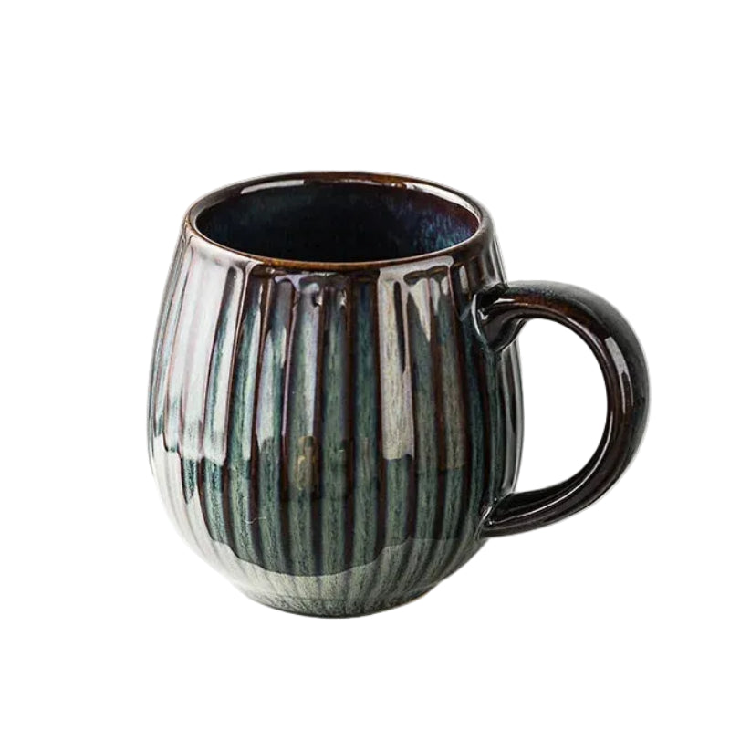 Coffee Mug Colourful Kiln Glaze Ribbed Ceramic 480ml - 8.5x10.5cm
