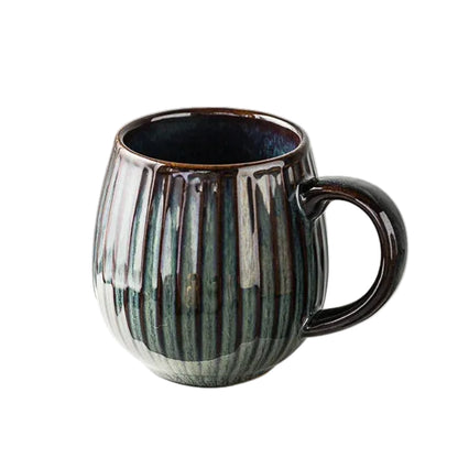 Coffee Mug Colourful Kiln Glaze Ribbed Ceramic 480ml - 8.5x10.5cm