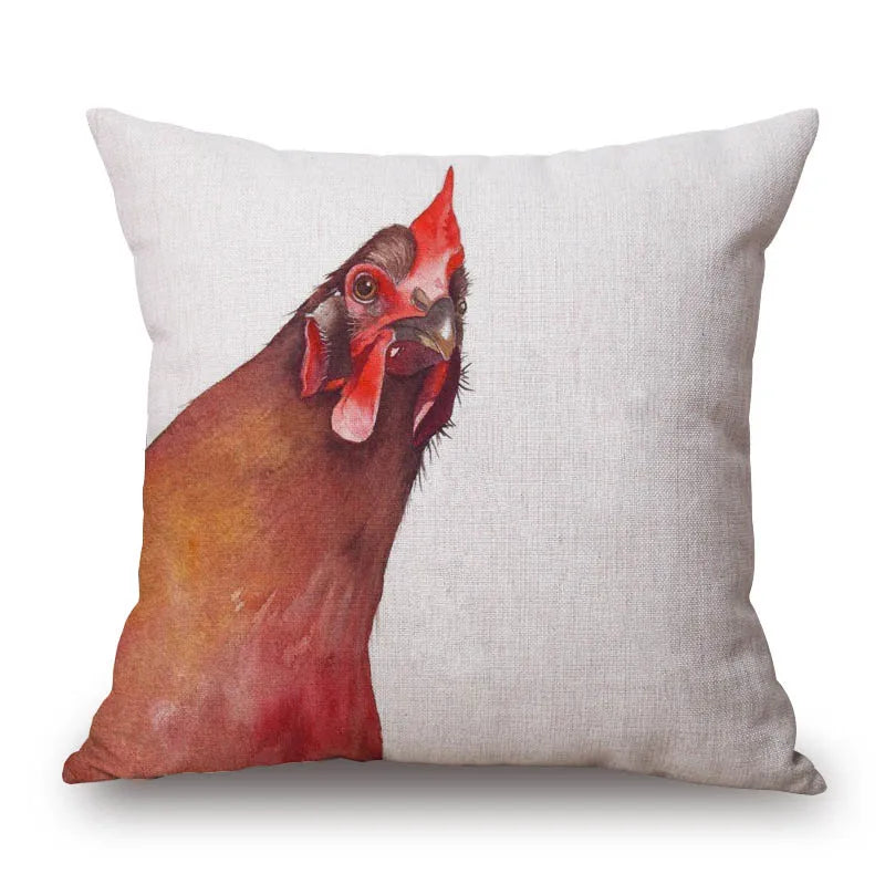Cushion Cover Fun Poultry Rooster Chicken Hen Farmhouse | Linen Cotton Polyester | 11 Designs