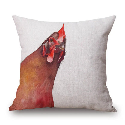 Cushion Cover Fun Poultry Rooster Chicken Hen Farmhouse | Linen Cotton Polyester | 11 Designs