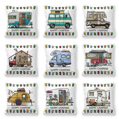 Happy Campers Cushion Cover Camping Caravan Motorhome