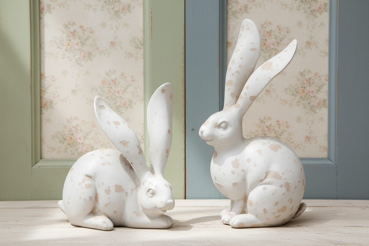 Resin Bunny Rabbit Statues Set - Garden Animal Figurines