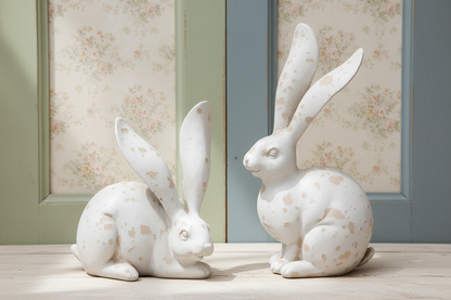Resin Bunny Rabbit Statues Set - Garden Animal Figurines
