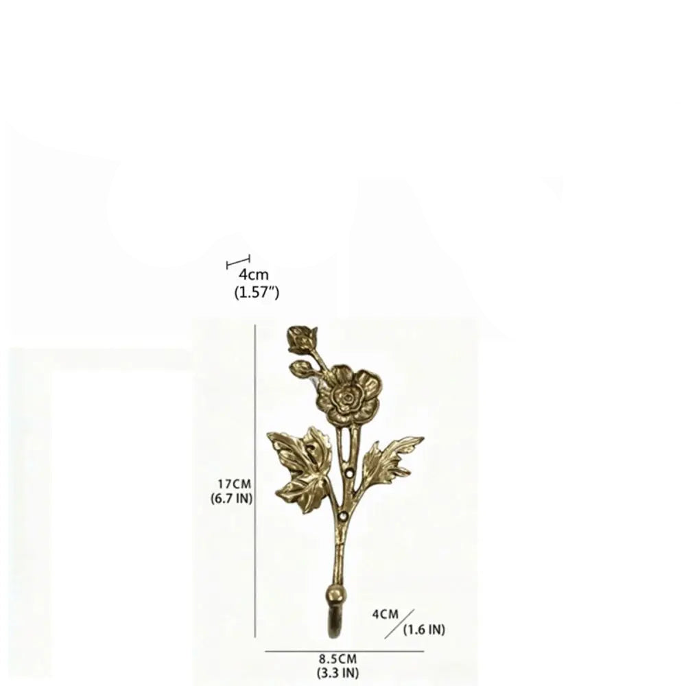 Gold Floral Wall Hook | Rose & Leaf Design | Vintage Zinc Alloy Hanger