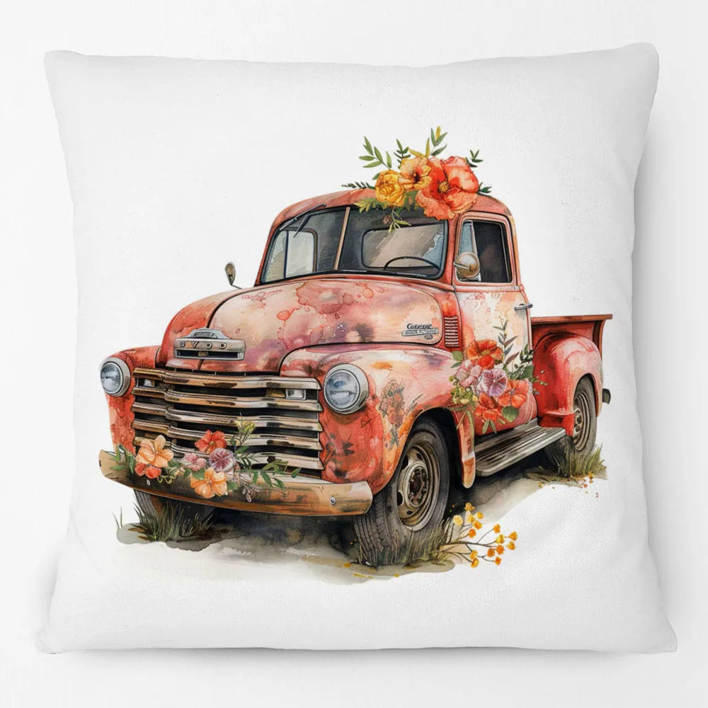 Vintage Floral Truck & Camper Trailer Cushion Cover | 45cm | Farmhouse Boho Gift