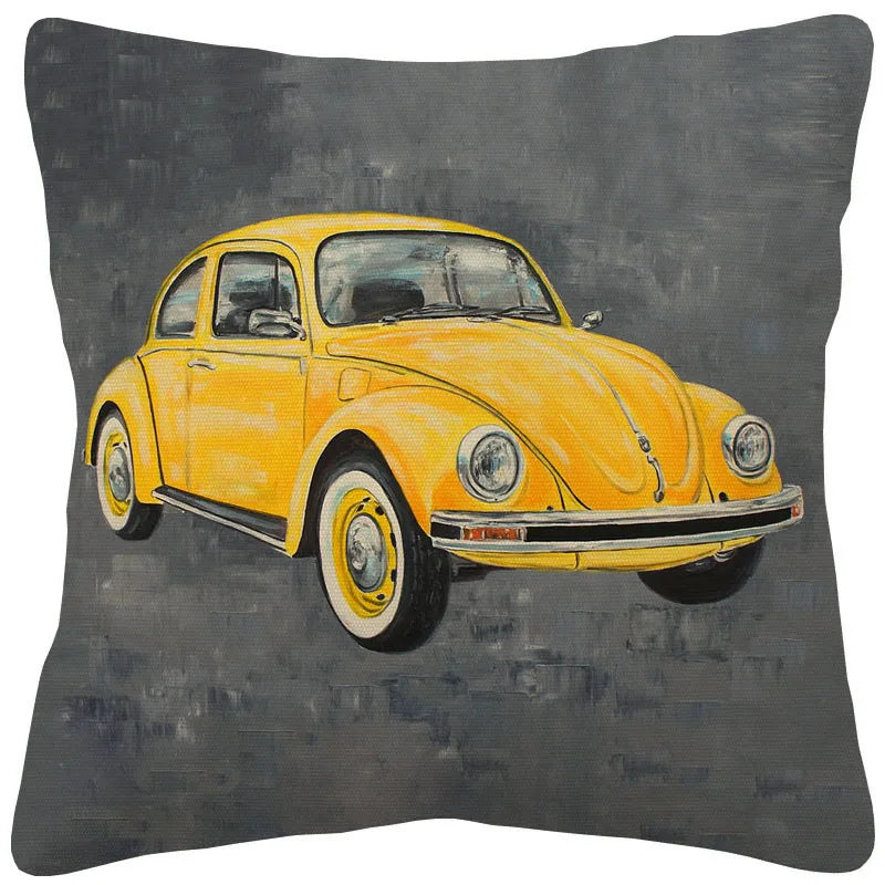 VW Beetle & Kombi Van Cushion Cover | Retro Vintage Car Art | Linen or Plush | 45x45cm