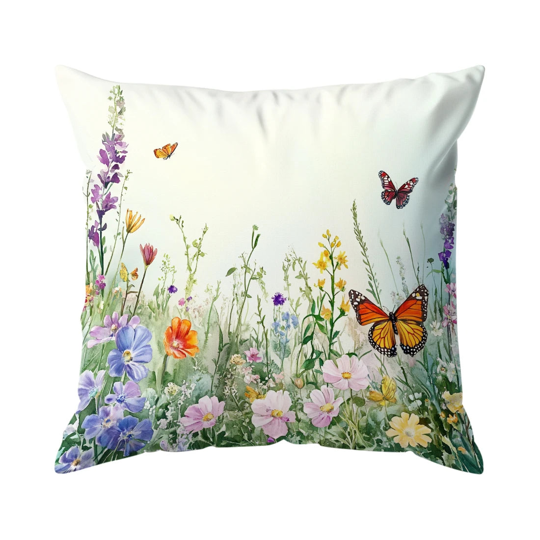 Cushion Cover Butterfly Flower Watercolour - Cottage Garden Style
