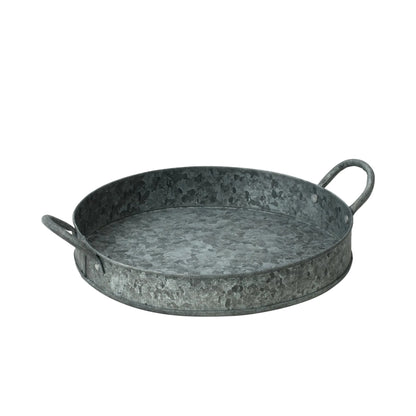 Rustic Round Metal Tray with Handles | Small, Large or Set of 2