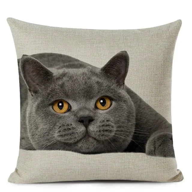 Cat Portrait Linen Cushion Cover | Realistic Photo Print | Cat Lover Gift