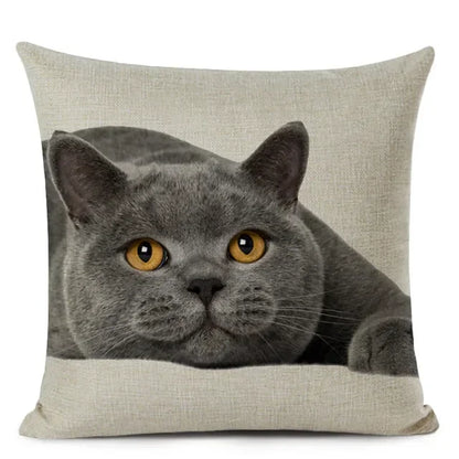 Cat Portrait Linen Cushion Cover | Realistic Photo Print | Cat Lover Gift