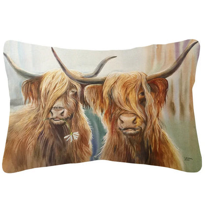 Highland Cow Cushion Covers | Watercolour Art | Mother & Calf, Family, Portrait | Farmhouse Sofa Pillow