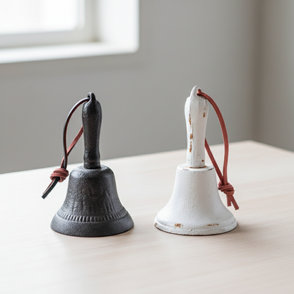 Cast Iron Hand Bell Vintage Rustic - Rustic White or Brown 12.5x7cm