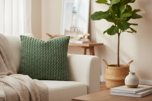 Cushion Cover Striped Corduroy - Beige Khaki Green Blue White