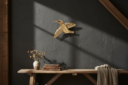 Golden Hummingbird Wall Hanging - Resin Bird Wall Decor
