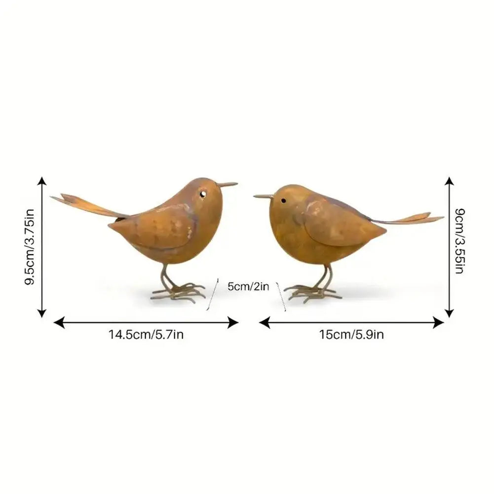 Metal Bird Garden Art Rusty Iron Set of 2 Outdoor Decor