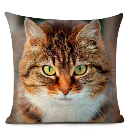 Cat Portrait Linen Cushion Cover | Realistic Photo Print | Cat Lover Gift