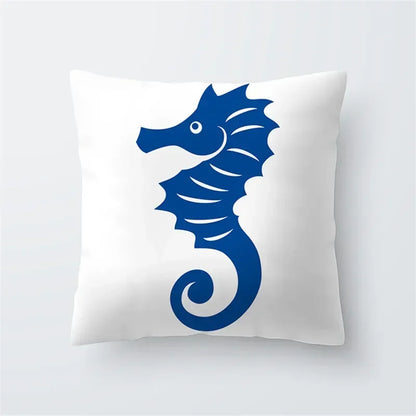 Cushion Cover Sea Life | Blues & Whites Coastal Decorative Throw Pillow