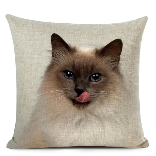 Cat Portrait Linen Cushion Cover | Realistic Photo Print | Cat Lover Gift