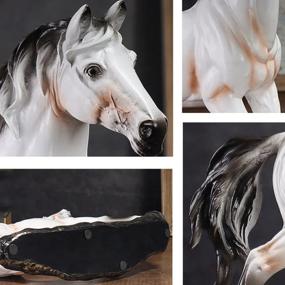 White Horse Sculpture Ornament - Resin Desk Decor Art