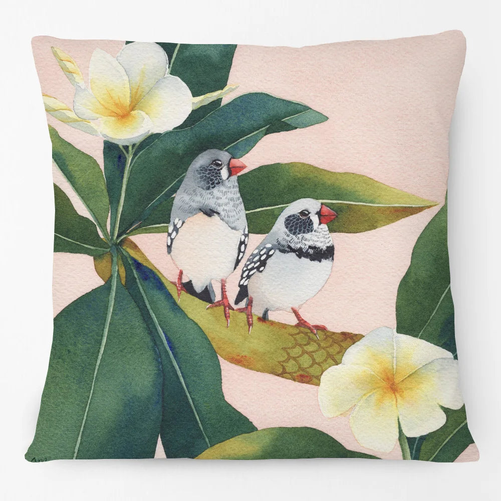 Australian Native Birds Cushion Cover | Cockatoo Cockatiel Lorikeet Finch Art | Linen or Plush | 45x45cm