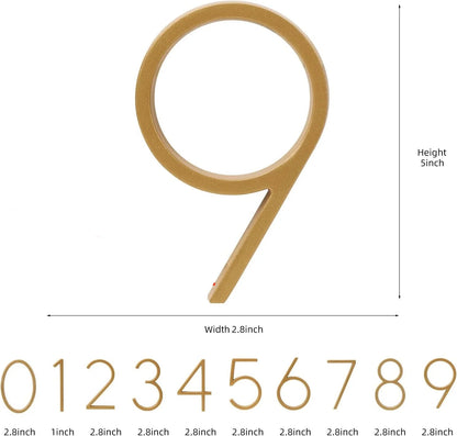 5 Inch Golden House Numbers | Modern Metal Floating Address Numbers with Screws