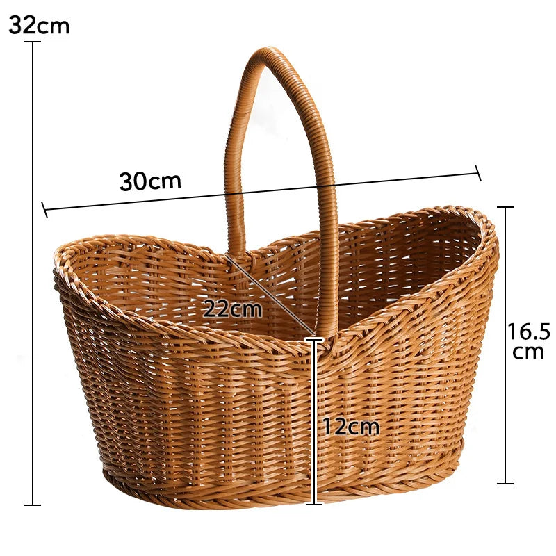 Wicker Picnic Basket with Handle | Rattan Storage & Shopping Basket | Vintage Boho Style