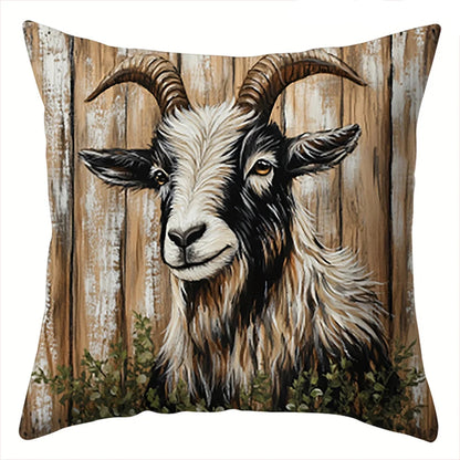Farm Animal Cushion Cover Set of 4 | Goat Cat Rooster Cow | Farmhouse Throw Pillow Covers