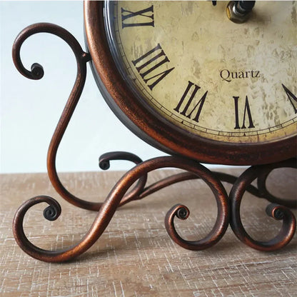 Wrought Iron Desk Clock | Ornate Scrollwork Frame | Silent Quartz | 28cm | Brown or White