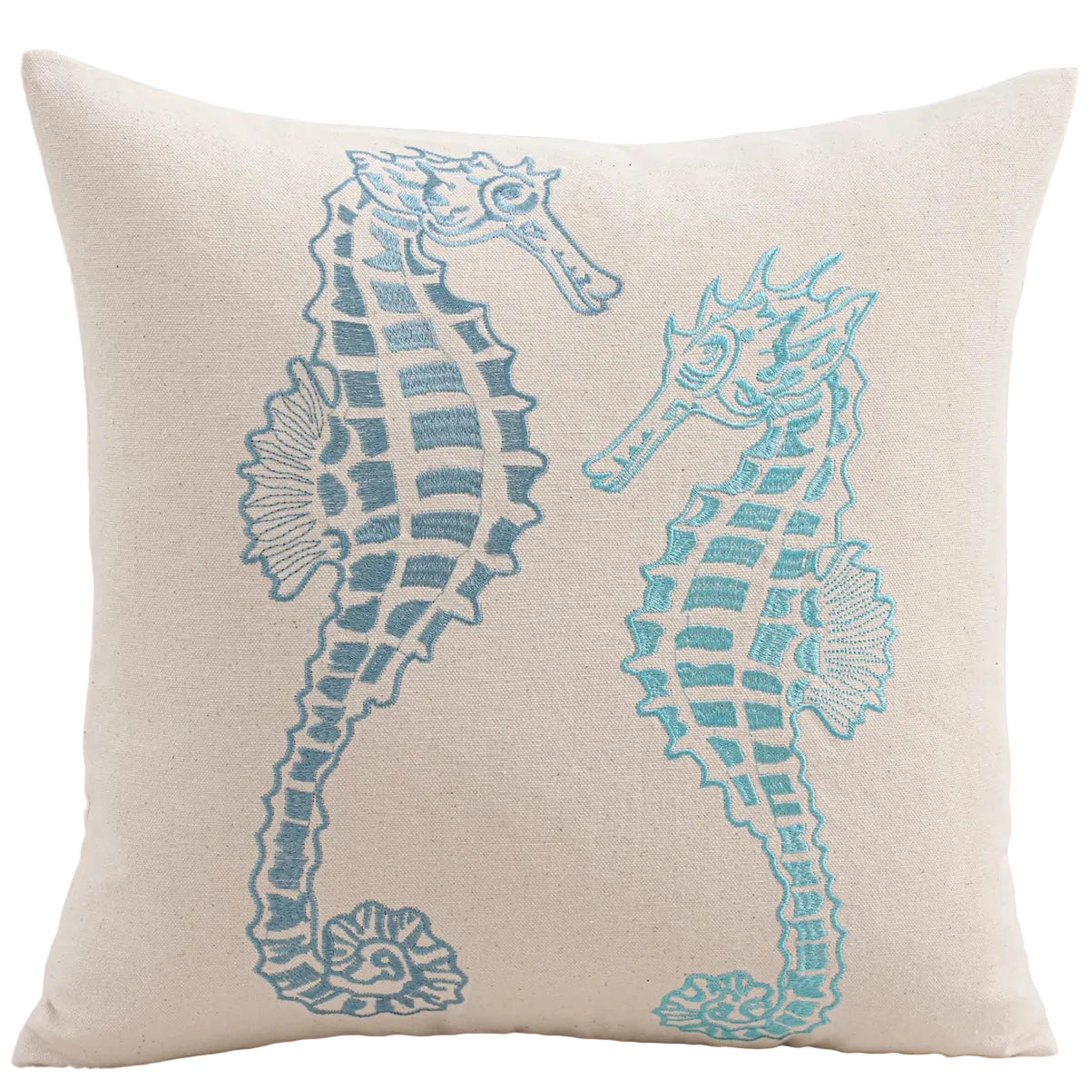 Embroidered Coastal Cushion Cover | Coconut Palm, Seahorse & Ocean Design | 45x45cm