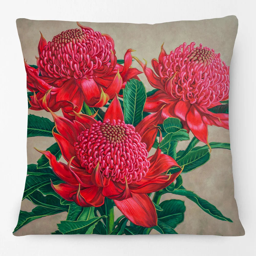 Cushion Cover Australian Flowers - Waratah Banksia Wattle