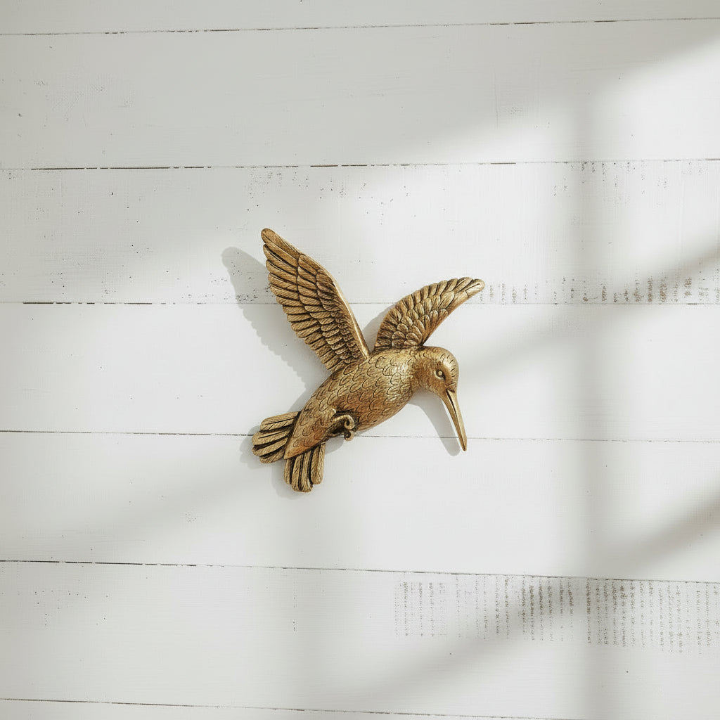 Golden Hummingbird Wall Hanging - Resin Bird Wall Decor