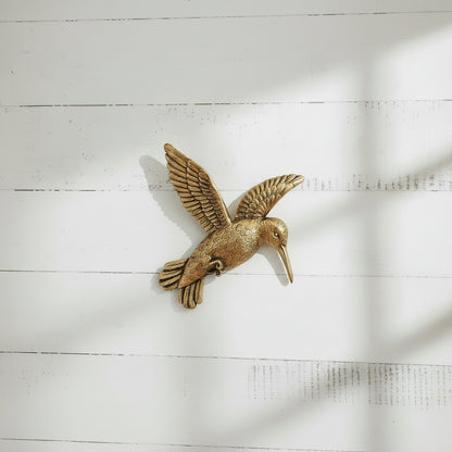 Golden Hummingbird Wall Hanging - Resin Bird Wall Decor