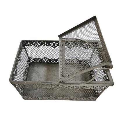 Vintage Metal Wire Storage Basket with Wooden Handle & Lid