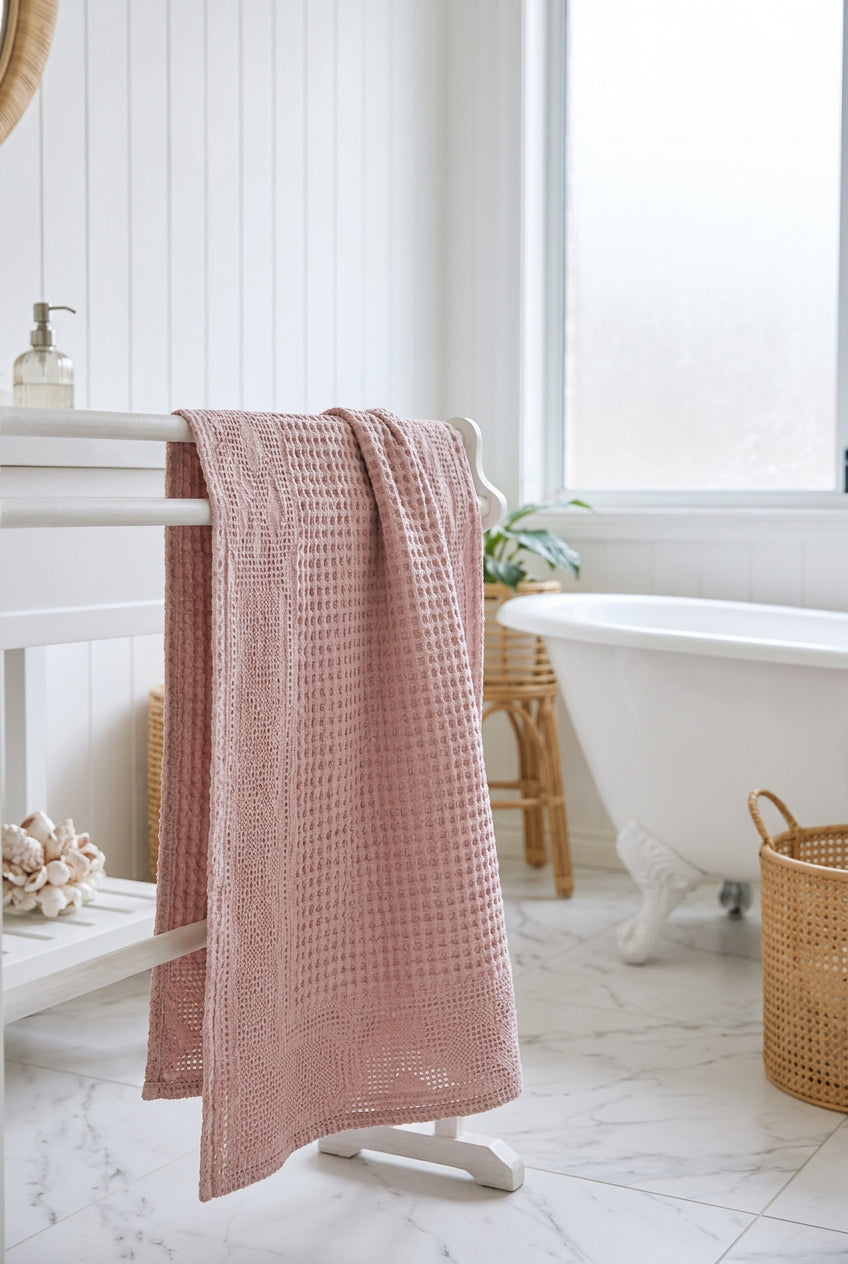 Cotton Waffle & Twill Bath Towel | 70 x 140cm | Textured Woven Designs