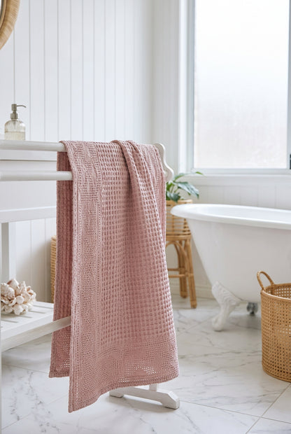 Cotton Waffle & Twill Bath Towel | 70 x 140cm | Textured Woven Designs
