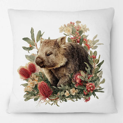 Australian Wombat Cushion Cover | Native Wildflowers Bottlebrush Banksia | 12 Designs | Aussie Gift
