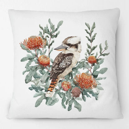 Kookaburra Cushion Cover | Watercolour Native Flowers | 45 x 45cm