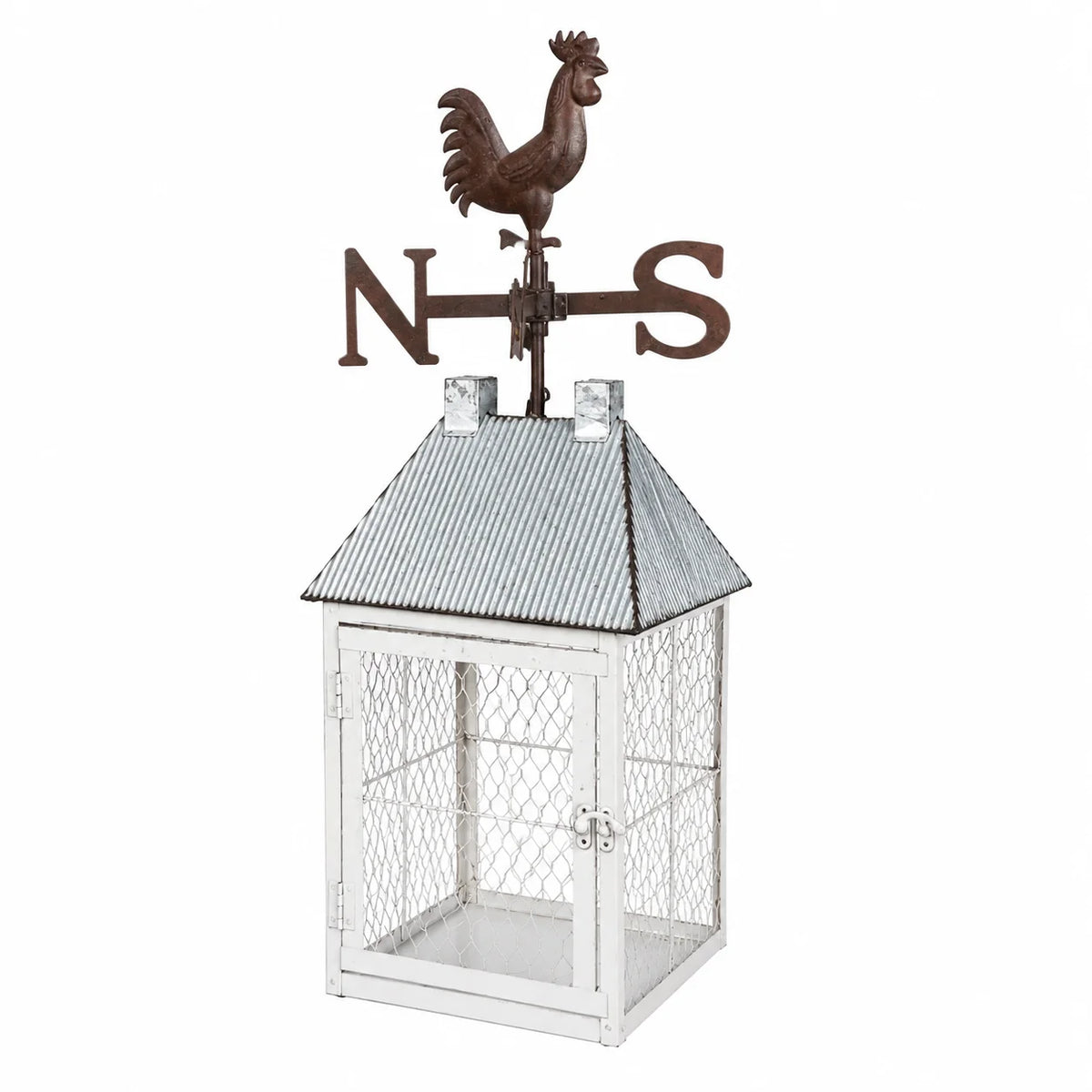 Rooster Weather Vane Lantern Cage | Rustic Iron Farmhouse Decor | 66cm