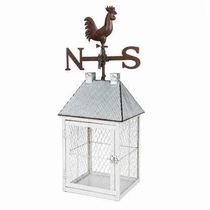 Rooster Weather Vane Lantern Cage | Rustic Iron Farmhouse Decor | 66cm