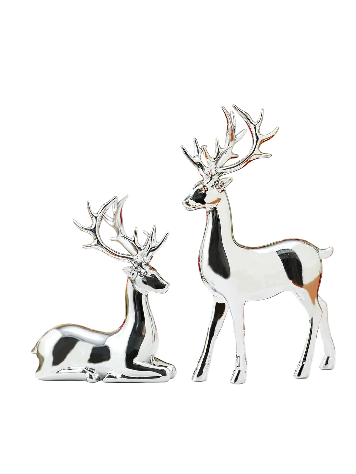 Christmas Reindeer Ornament Set of 2 | Standing & Resting Deer | Resin Table Decor