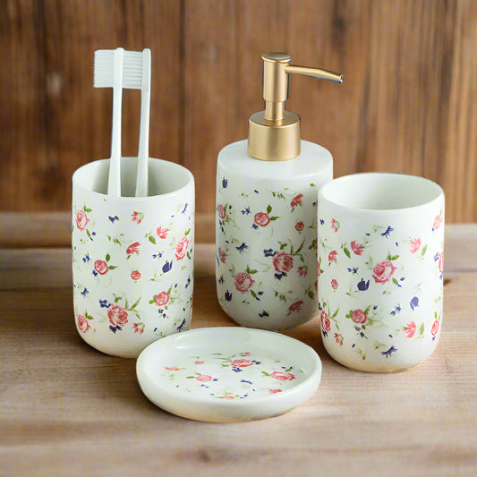 Soap Dispenser Toothbrush Holder Country Rose Set