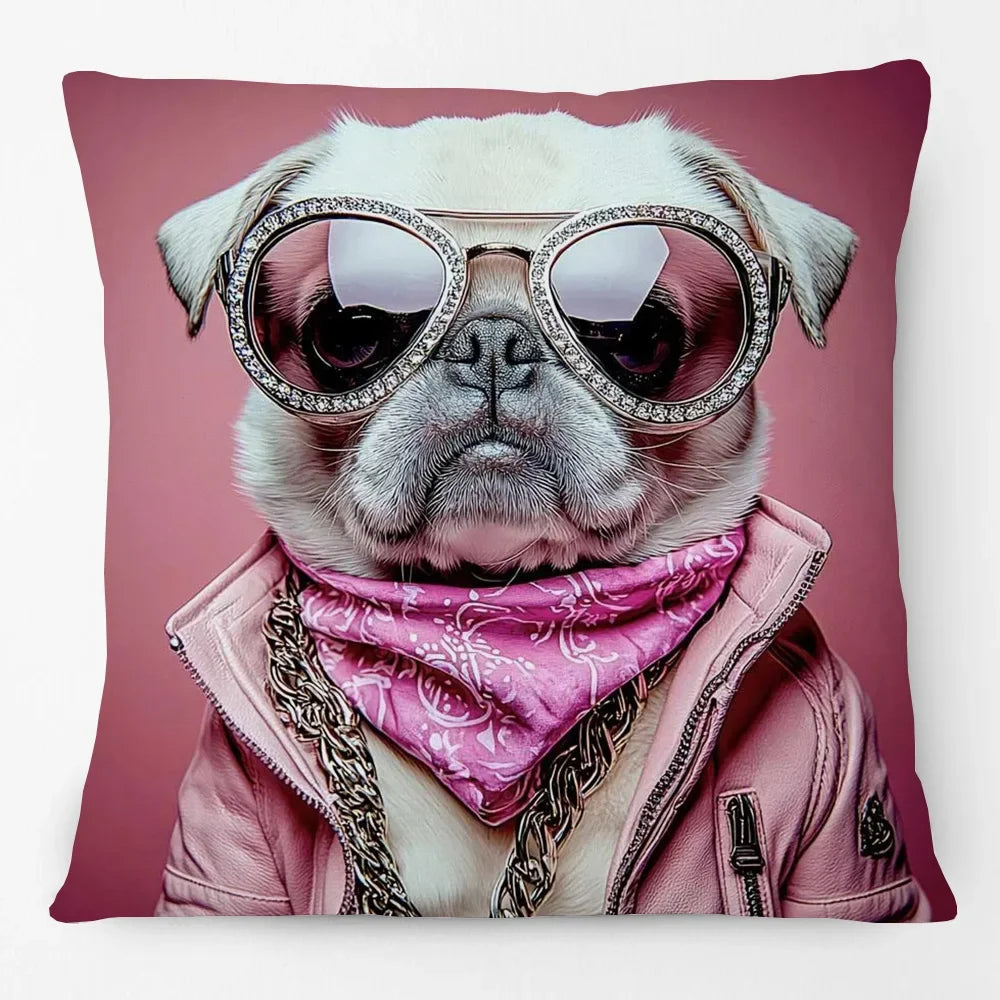 Fashion Animal Portrait Cushion Covers | Poodle Dog Pug Cat Fox Monkey Duck Elephant Throw Pillow Cases