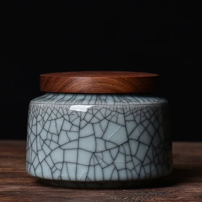 Celadon Ceramic Storage Jar with Wooden Lid — Tea, Jewellery & Trinket Box