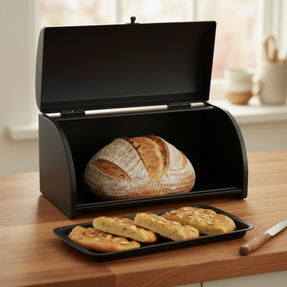 Bread Box Metal Black Bread Bin Kitchen Storage