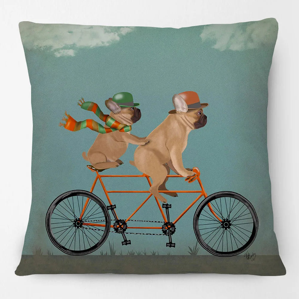 Dogs on Bikes Cushion Covers | Pug Dachshund Bulldog French Bulldog Dalmatian Golden Retriever Labrador Poodle | Retro Vintage Dog Art Pillow