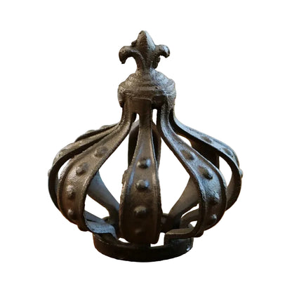 Cast Iron Crown Sculpture 16.5cm | Rustic Fleur-de-Lis Candle Cover & Shelf Ornament | Home, Garden, Patio & Cabin Decor