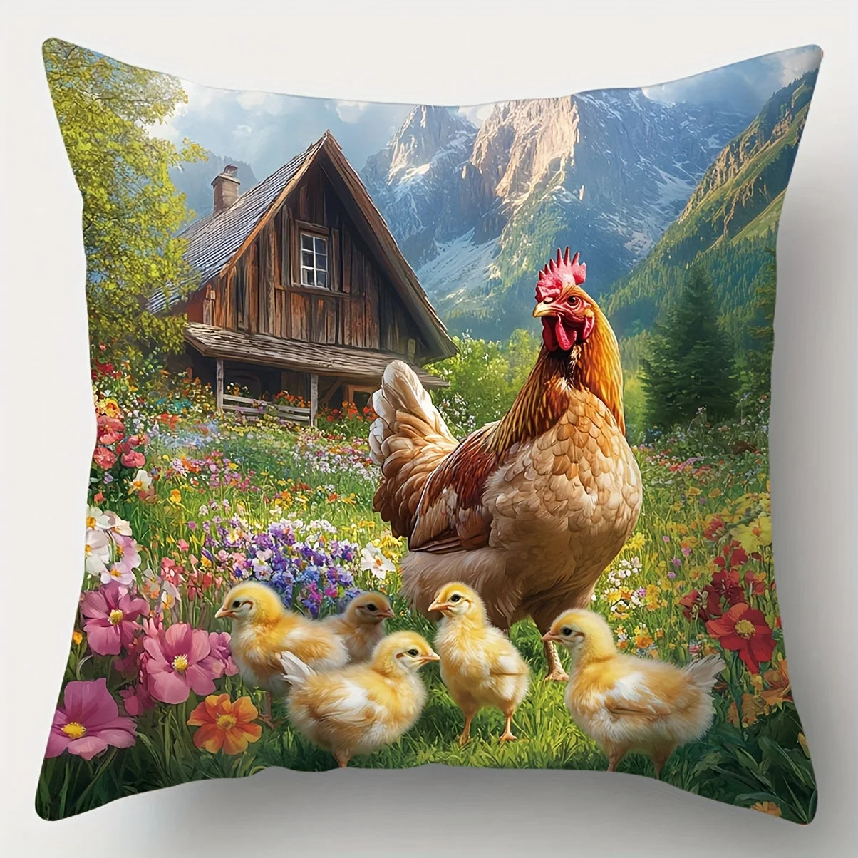 Cushion Cover Chicken Hen Rooster Set of 4 | Polyester | 5 Sizes