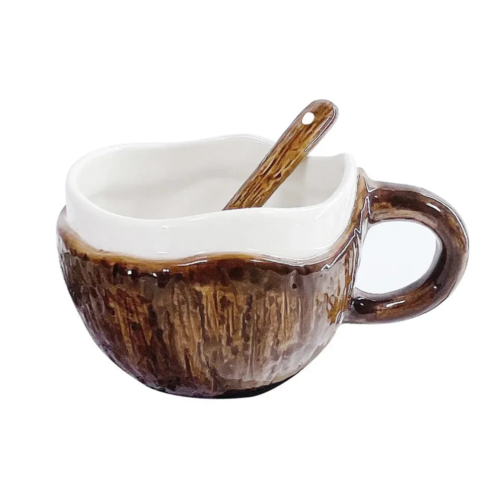 Cup Mug Spoon Coconut Coconut Shell Ceramic Tropical