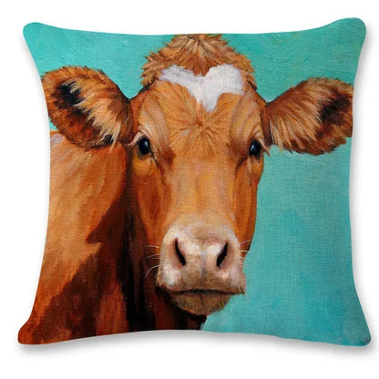 Farm Animal Oil Painting Cushion Cover | Cow & Goat Portrait | Farmhouse Gift