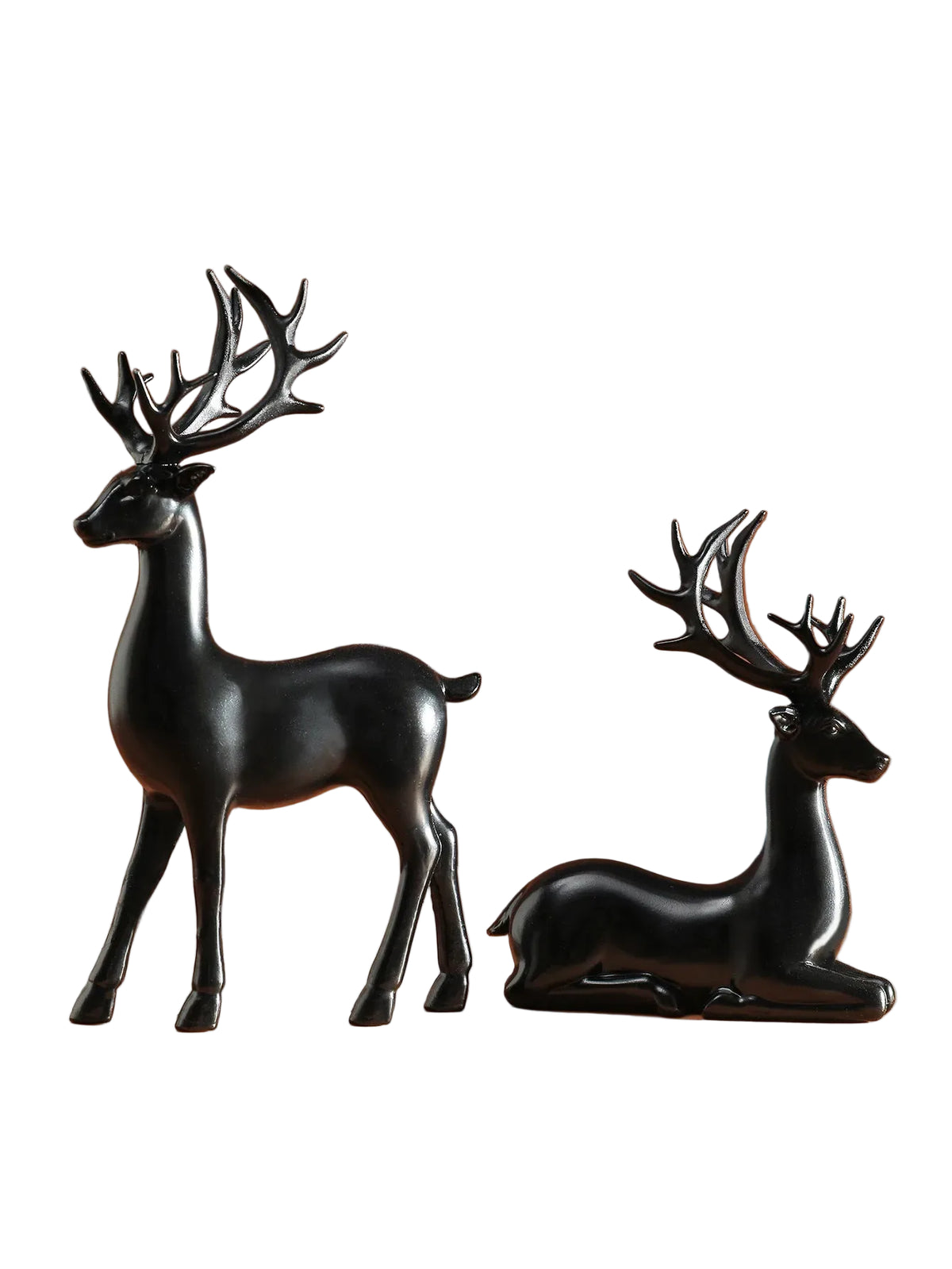 Christmas Reindeer Ornament Set of 2 | Standing & Resting Deer | Resin Table Decor